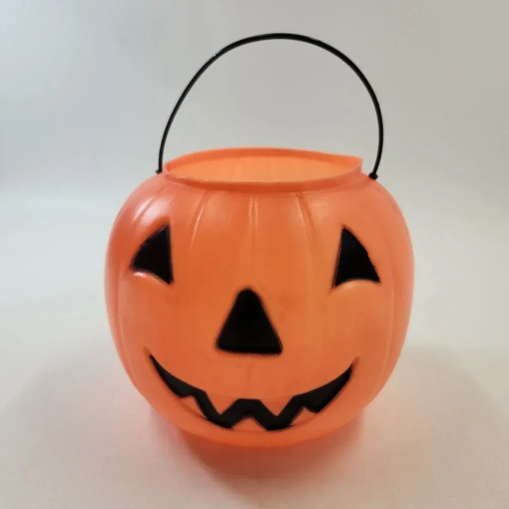 General Foam Pumpkin Bucket Blow Mold Jack-O-Lantern Pail VTG Kmart Halloween